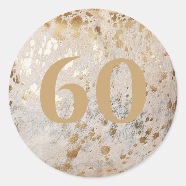 60th Birthday Gold Cowhide Modern Classic Round Sticker (Front)