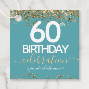 60th Birthday Gold Elegant Script Favor Tags