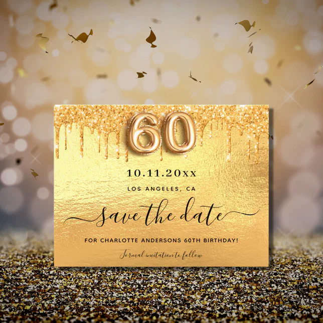 60th birthday gold glitter budget save the date flyer | Zazzle