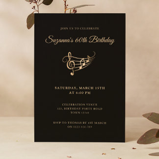 60th Birthday Gold Music Notes Elegant Invitation
