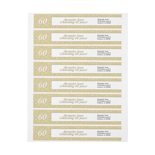 60th Birthday Gold Random Number Pattern 60 Wrap Around Label (Sheet)