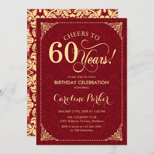 60th Birthday _ Gold Red Damask Invitation