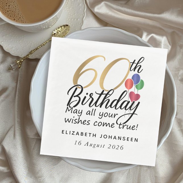 60th Birthday Gold Script Modern Chic Typography Napkins (Creator Uploaded)