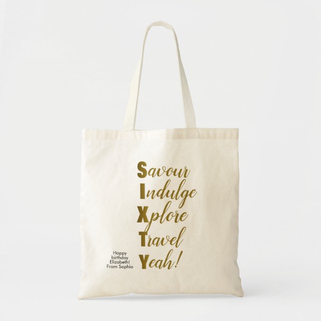 60th Birthday Gold Sixty Acrostic Tote Bag (Front)