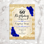 60th Birthday - Gold Stripes Royal Blue Roses Invitation<br><div class="desc">60th Birthday Invitation. Elegant design in gold and royal blue. Features faux glitter gold stripes,  sapphire roses stylish script font and confetti. Perfect for a glam birthday party.</div>