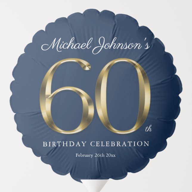 60th Birthday Gold Typography Navy Blue Custom Balloon (Back)