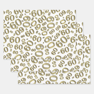 60th Birthday Gold/White Random Number Pattern 60 Wrapping Paper Sheets