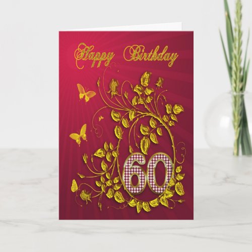 60th Birthday golden butterflies Card