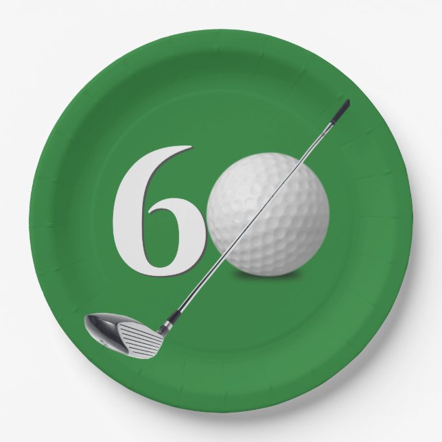 60th Birthday Golf Ball and Club Paper Plates (Front)