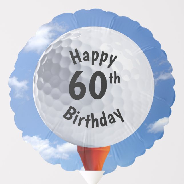 60th Birthday Golf Ball On Red Tee Balloon (Front)
