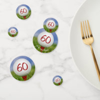 60th birthday golf ball on red tee confetti