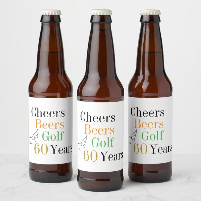 60th Birthday Golf Cheers Beers Minimal Party Beer Bottle Label (Bottles)