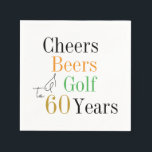 60th Birthday Golf Cheers Beers Minimal Party Napkins<br><div class="desc">This is a cool and simple 60th birthday design with a golf cheers and beers theme. It is a modern, minimal design, in classic black and white, with pops of gold, orange and green. Perfect for a cool and fun, golf and beer themed, 60th birthday party. It has the message...</div>