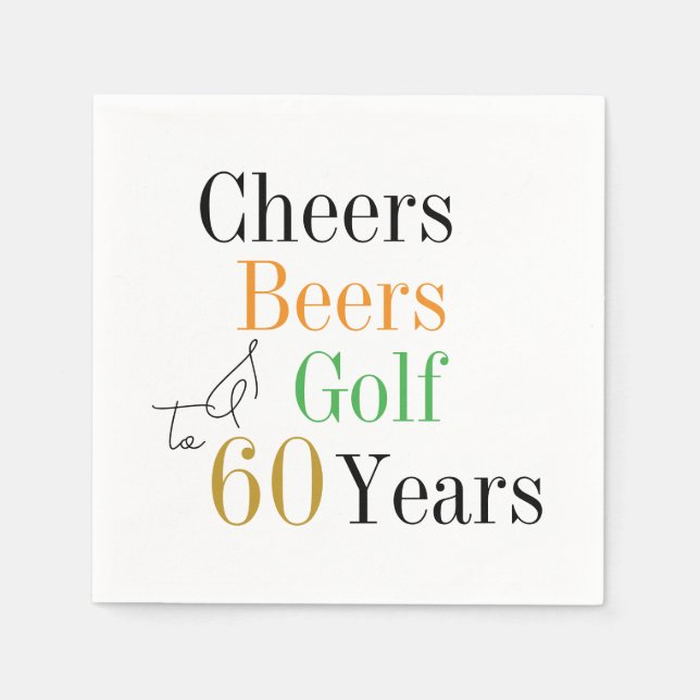 60th Birthday Golf Cheers Beers Minimal Party Napkins (Front)