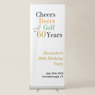 60th Birthday Golf Cheers Beers Minimal Party Retractable Banner