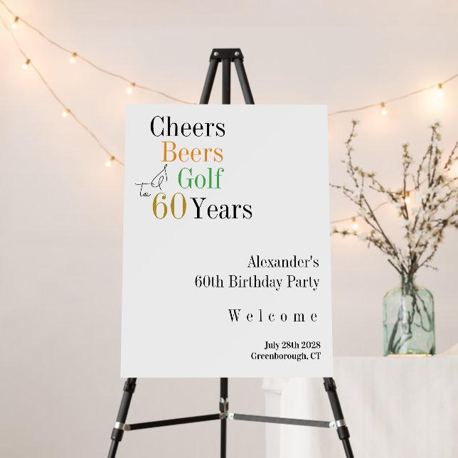 60th Birthday Golf Cheers Beers Minimal Welcome Foam Board (In Situ (Stand))
