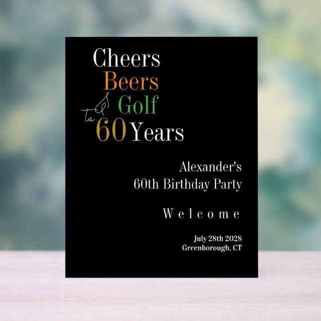 60th Birthday Golf Cheers Beers Welcome Acrylic Sign (Neutral)
