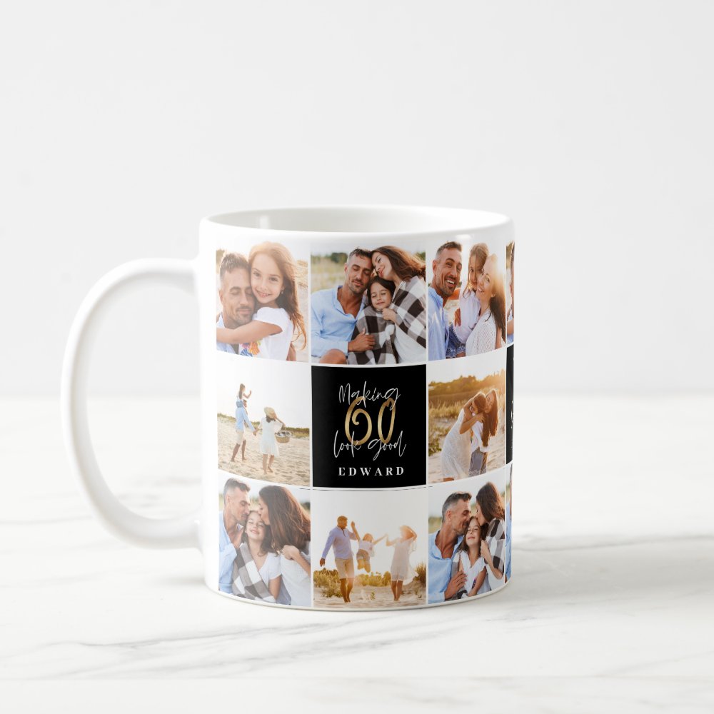 Discover 60th Birthday Good Gold Black Photo Collage Chic Custom Coffee Mug