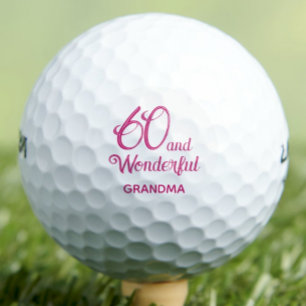 60th Birthday Grandma Gift – Pink 60 and Wonderful Golf Balls