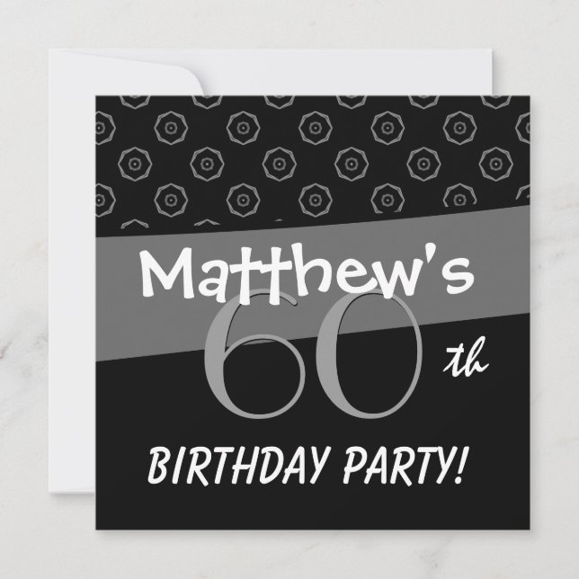 60th Birthday Gray and Black Pattern Invitation (Front)