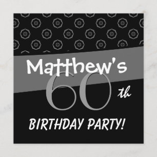 60th Birthday Gray and Black Pattern Invitation