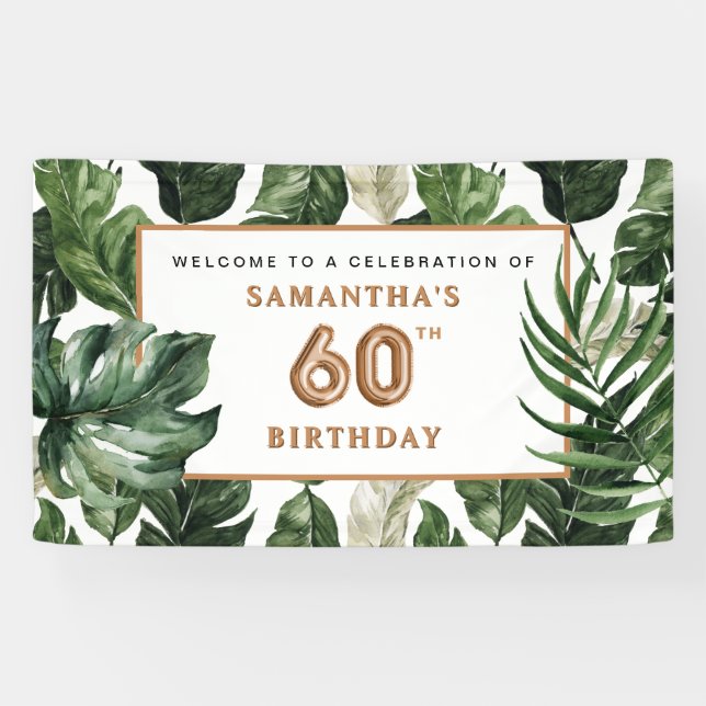 60th Birthday Green & Copper Tropical Welcome Banner (Horizontal)