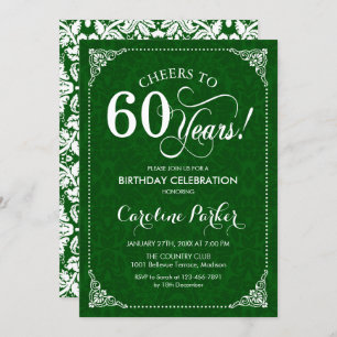 60th Birthday - Green Damask Invitation