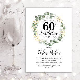 60th Birthday - Green Eucalyptus Foliage Wreath Invitation