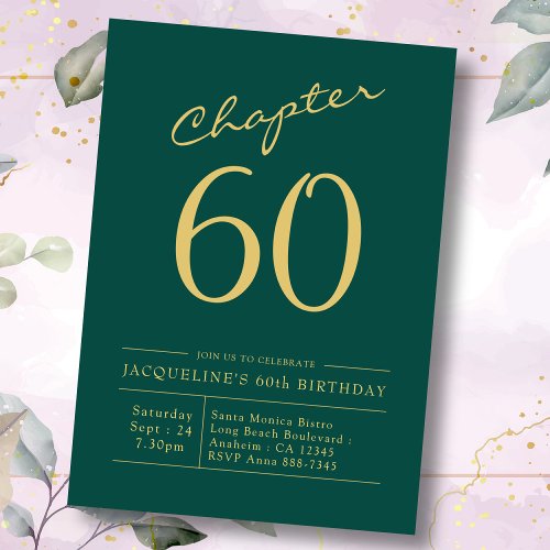 60th Birthday Green Gold Chapter 60 Invitation