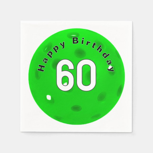 60th Birthday Green Pickleball Napkins (Front)