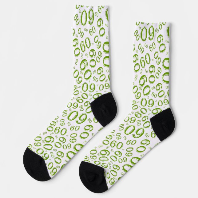 60th Birthday Green Random Number Pattern Socks (Left)