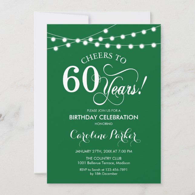 60th Birthday - Green White Invitation (Front)