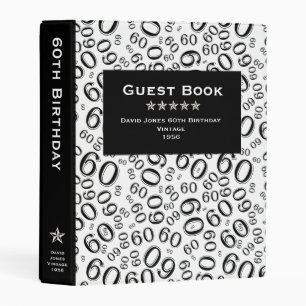 60th Birthday Guest Book Black Number Pattern Mini Binder