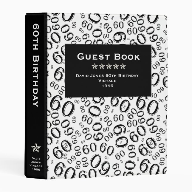 60th Birthday Guest Book Black Number Pattern Mini Binder (Front/Spine)