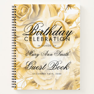 60th Birthday Guestbook Party Floral Gold  Notebook
