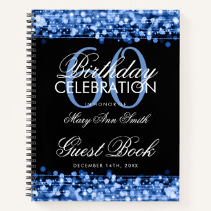 60th Birthday Guestbook Party Sparkles Blue Notebook