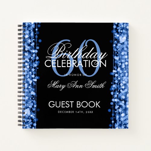 60th Birthday Guestbook Party Sparkles Blue Notebook