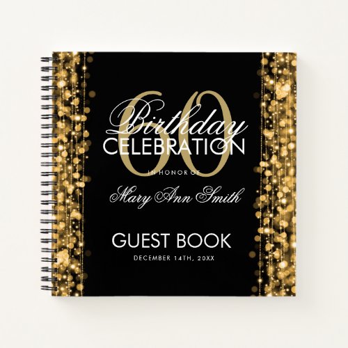 60th Birthday Guestbook Party Sparkles Gold Notebook