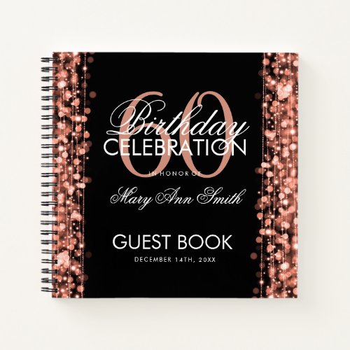 60th Birthday Guestbook Party Sparkles Rose Gold Notebook