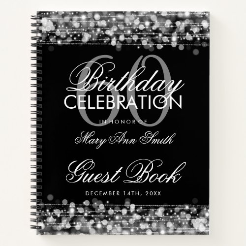 60th Birthday Guestbook Party Sparkles Silver Notebook