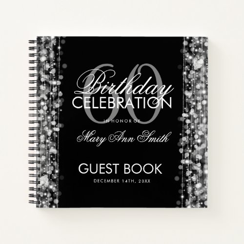 60th Birthday Guestbook Party Sparkles Silver Notebook