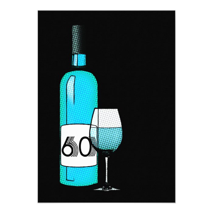 60th birthday  halftone wine bottle & glass personalized invites