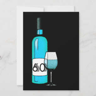 60th birthday : halftone wine bottle & glass invitation