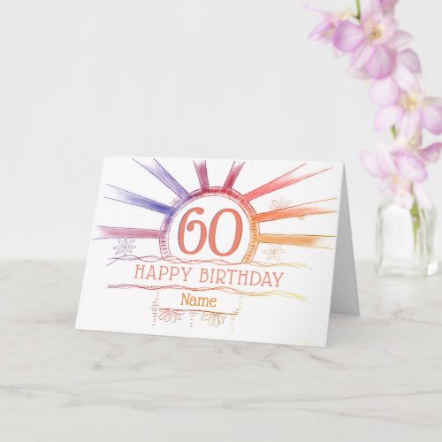 60th Birthday _ hand drawn multi_colored sunburst Card