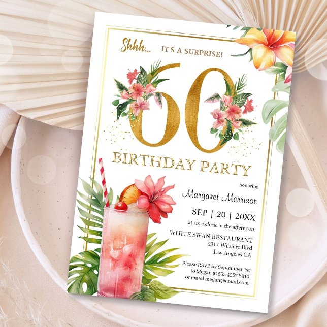 60th Birthday Hawaiian Tropical Cocktail Party Invitation (Creator Uploaded)