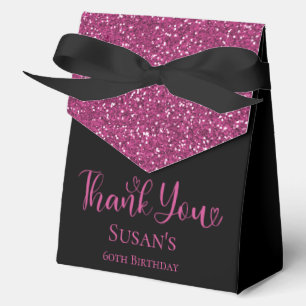 60th Birthday Hot Pink Glitter Black Thank You Favor Boxes