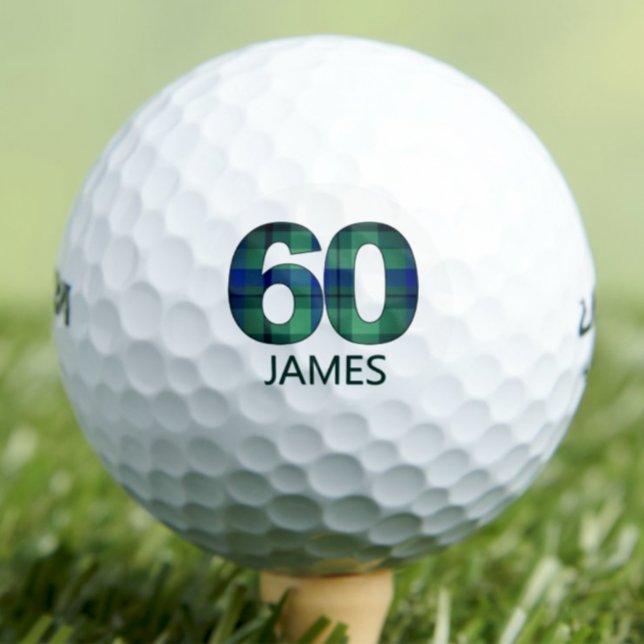 60th Birthday Husband Gift – Blue Green Plaid Golf Balls (Creator Uploaded)