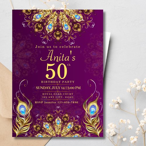 60th Birthday Indian Ethnic Pink Gold Peacock Invitation