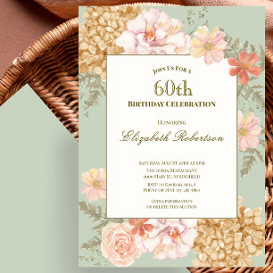 60th Birthday Invitation Autumn Colors Floral Sage