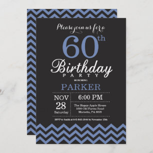 60th Birthday Invitation Black and Blue